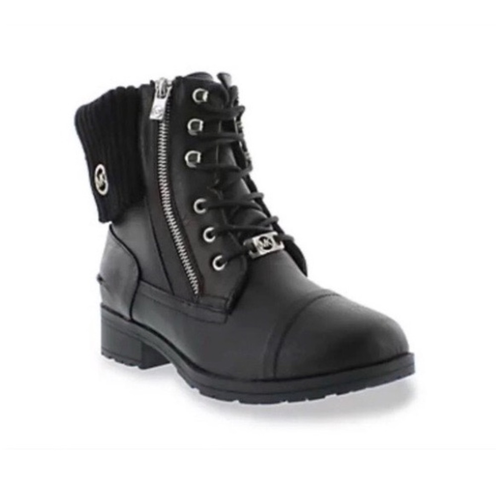 Michael Kors Black Donna Lace Up Side Zip Moto Boots Toddler Girls Size 8